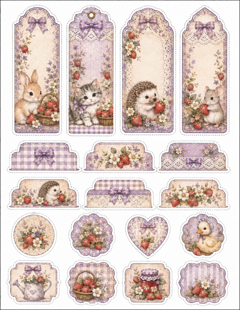 Cottagecore Strawberry Ephemera Sheet