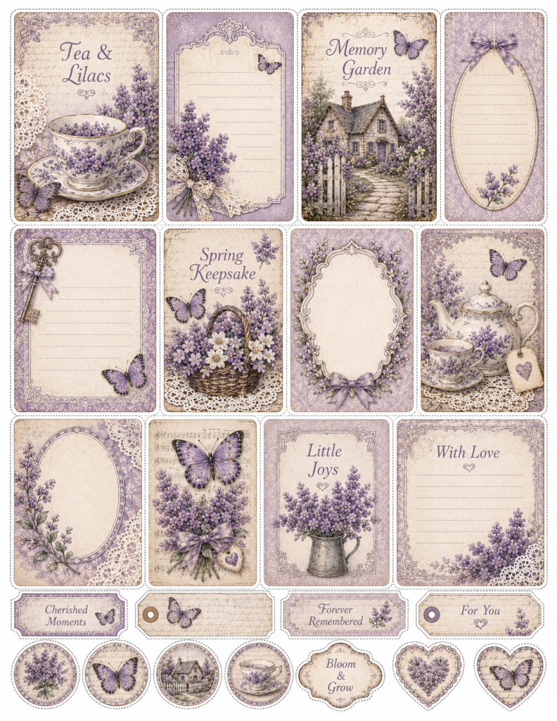 Lavender Vintage Journaling Ephemera Sheet