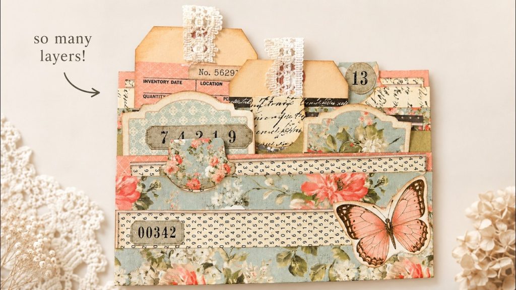 Easy Layered Pocket Stuffed with Junk Journal Goodies