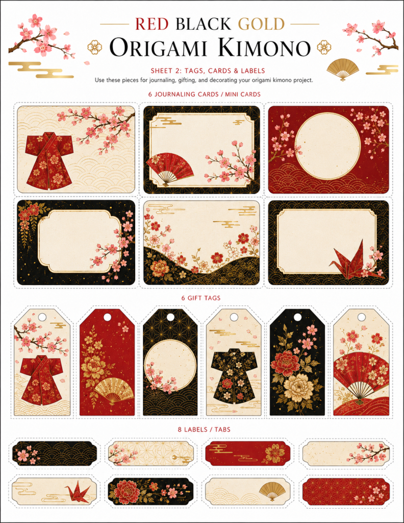 Origami Kimono Tags, Cards & Labels