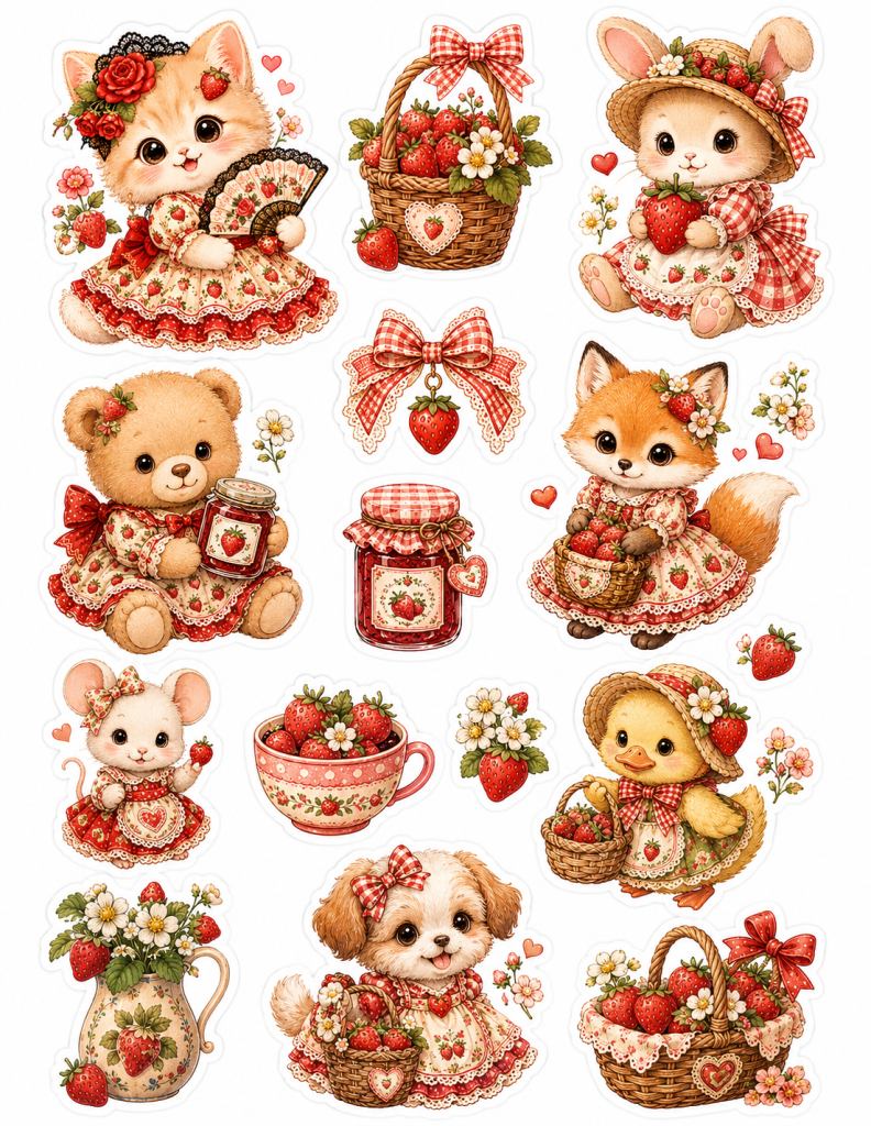 Strawberry Garden Friends Sticker Sheet