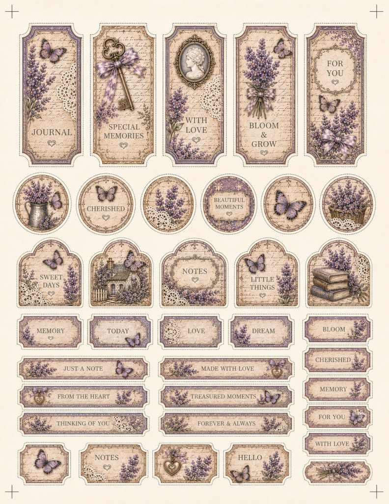 Vintage Lavender Ephemera Sticker Sheet