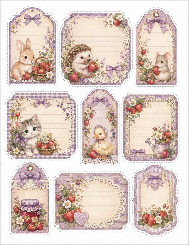 Vintage Lavender Strawberry Sticker Sheet