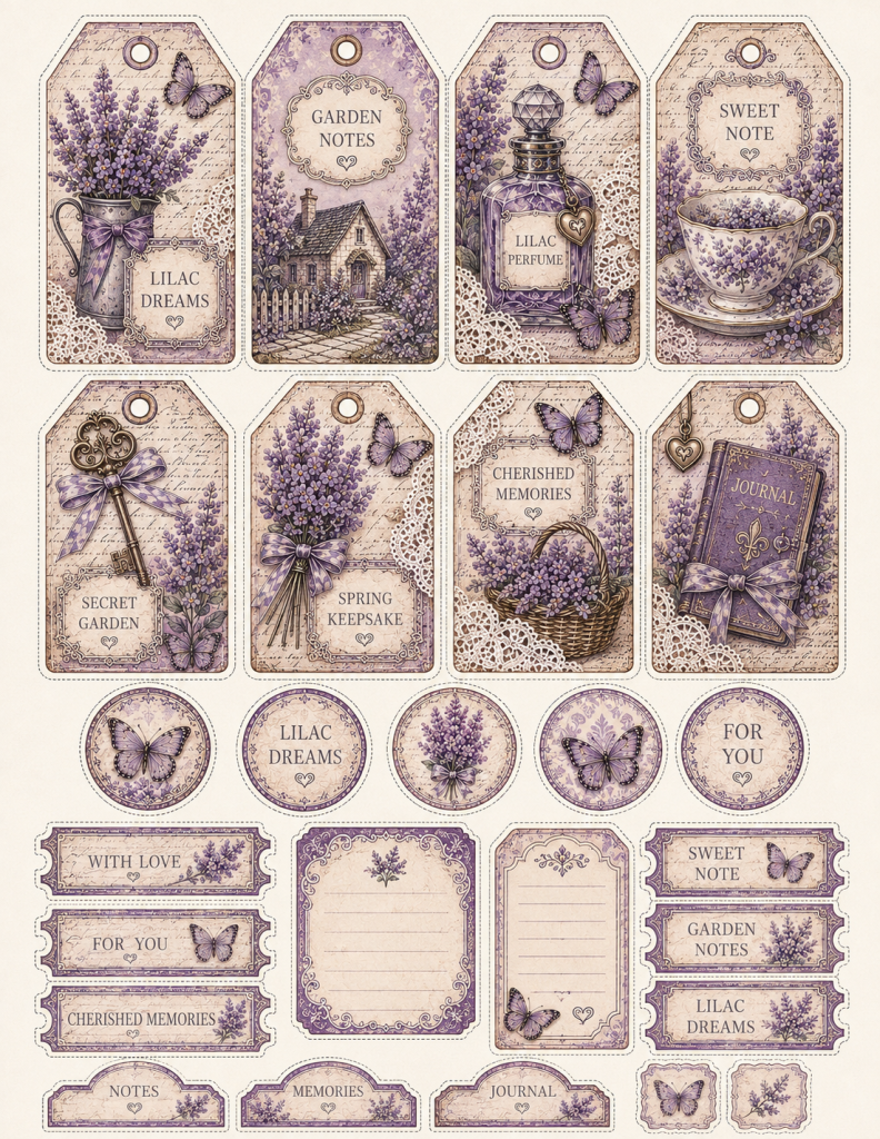 Vintage Lilac Dreams Ephemera Sheet