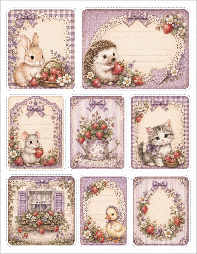 Vintage Strawberry Animal Card Collection