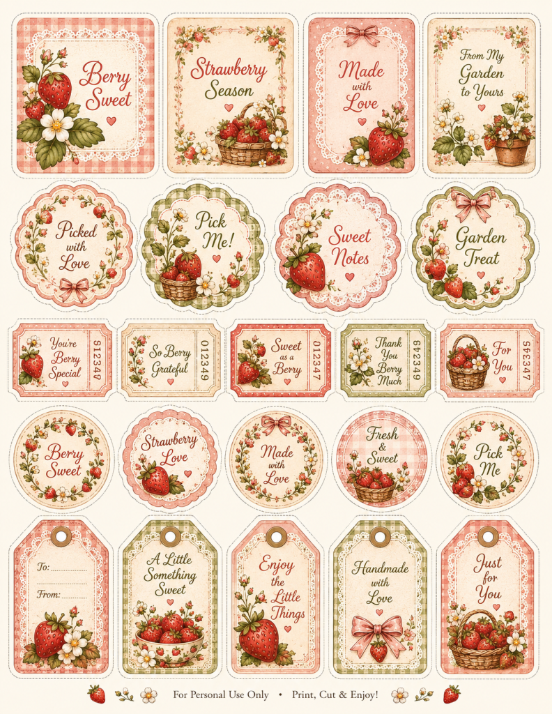 Vintage Strawberry Cottagecore Sticker Sheet