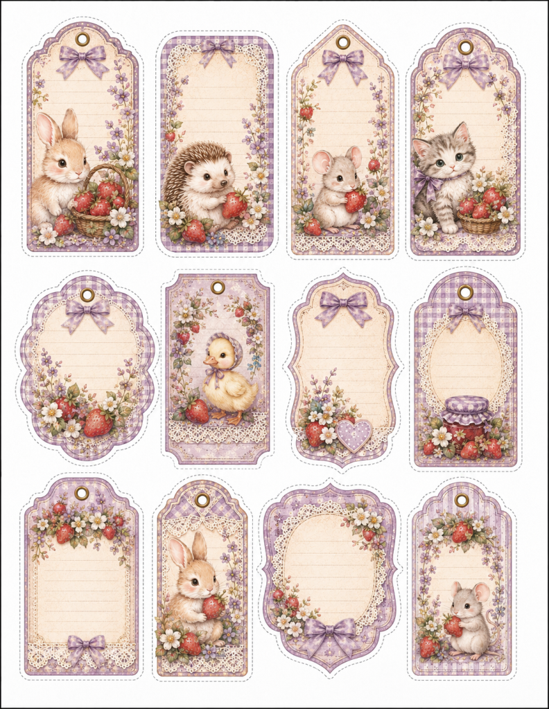 Vintage Strawberry Garden Gift Tags